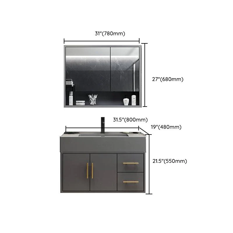 Consola abierta moderna de un solo lavabo para montaje en pared gris con juego de lavabo Clearhalo