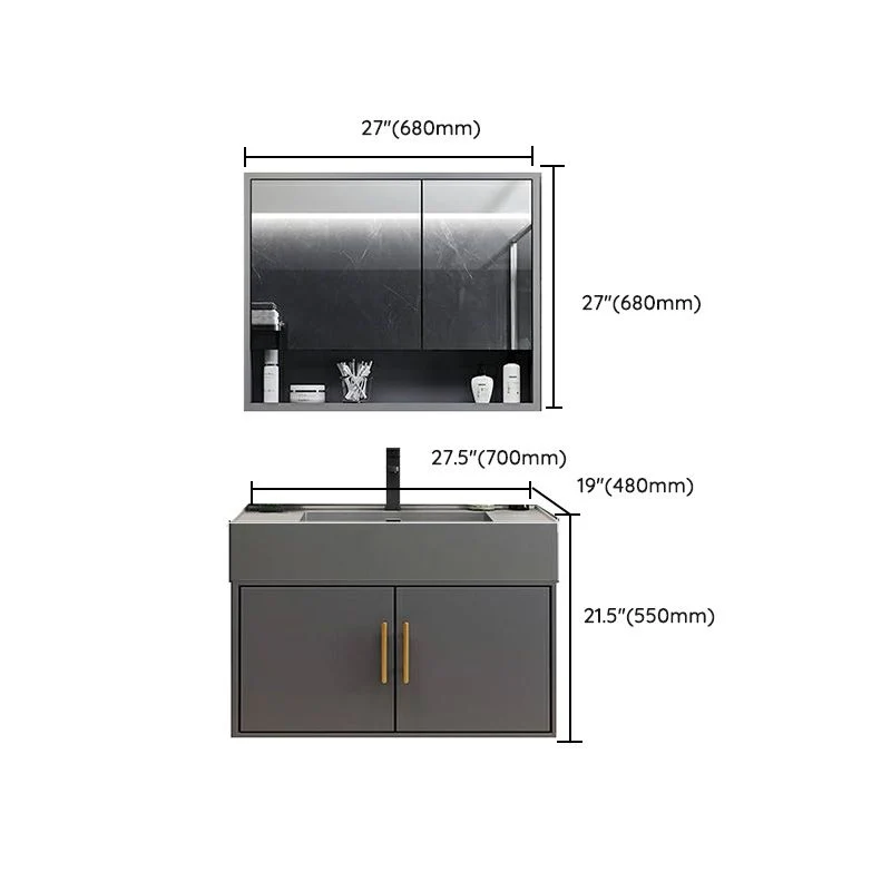 Consola abierta moderna de un solo lavabo para montaje en pared gris con juego de lavabo Clearhalo