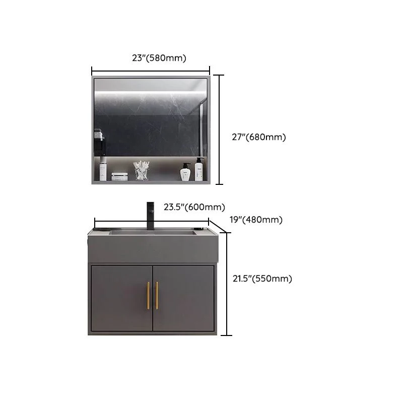 Consola abierta moderna de un solo lavabo para montaje en pared gris con juego de lavabo Clearhalo