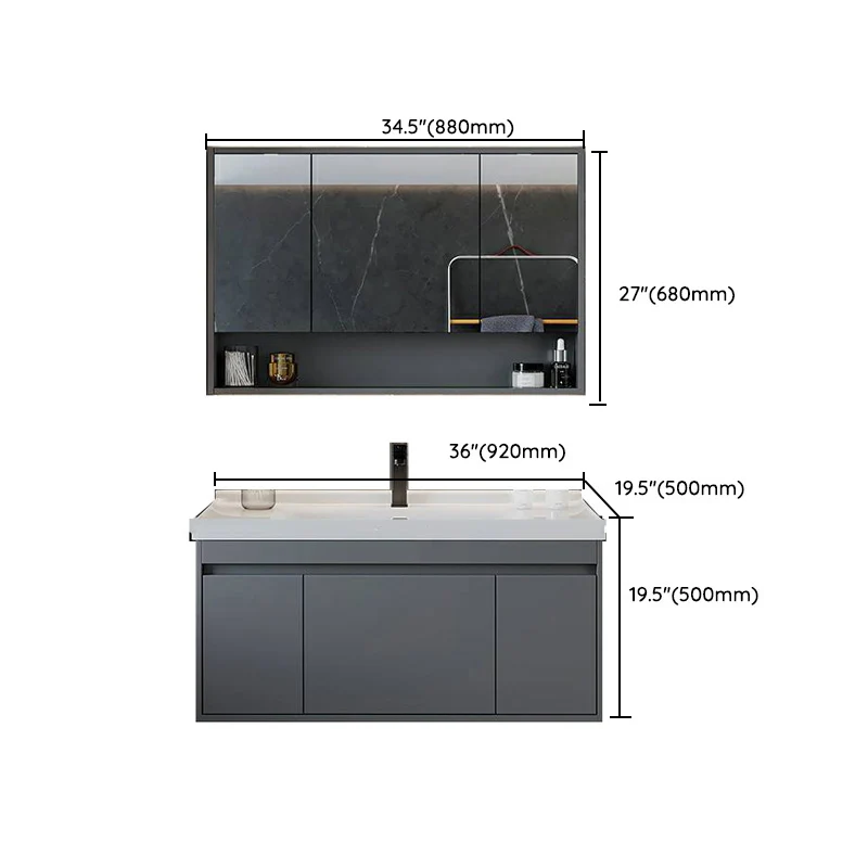 Consola abierta de montaje en pared moderna gris de madera maciza con juego de fregadero Clearhalo