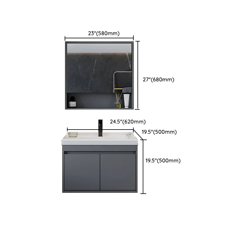 Consola abierta de montaje en pared moderna gris de madera maciza con juego de fregadero Clearhalo