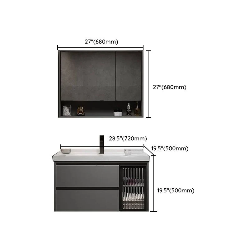 Consola abierta de montaje en pared rectangular de madera gris moderna con juego de fregadero Clearhalo