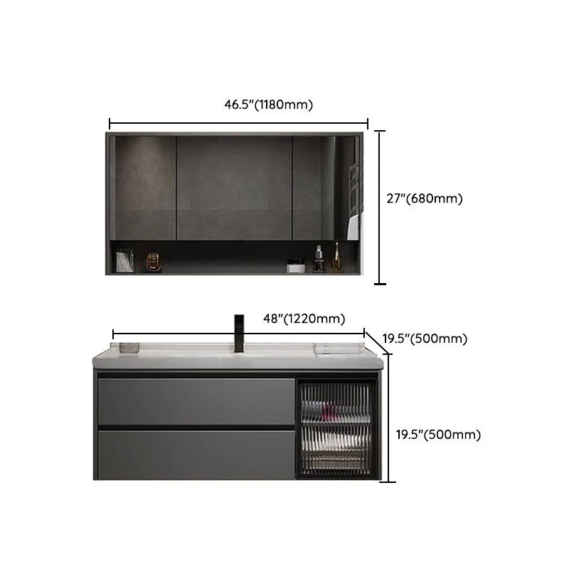 Consola abierta de montaje en pared rectangular de madera gris moderna con juego de fregadero Clearhalo