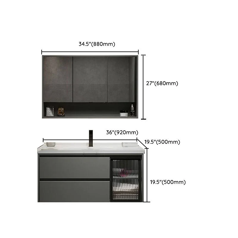 Consola abierta de montaje en pared rectangular de madera gris moderna con juego de fregadero Clearhalo