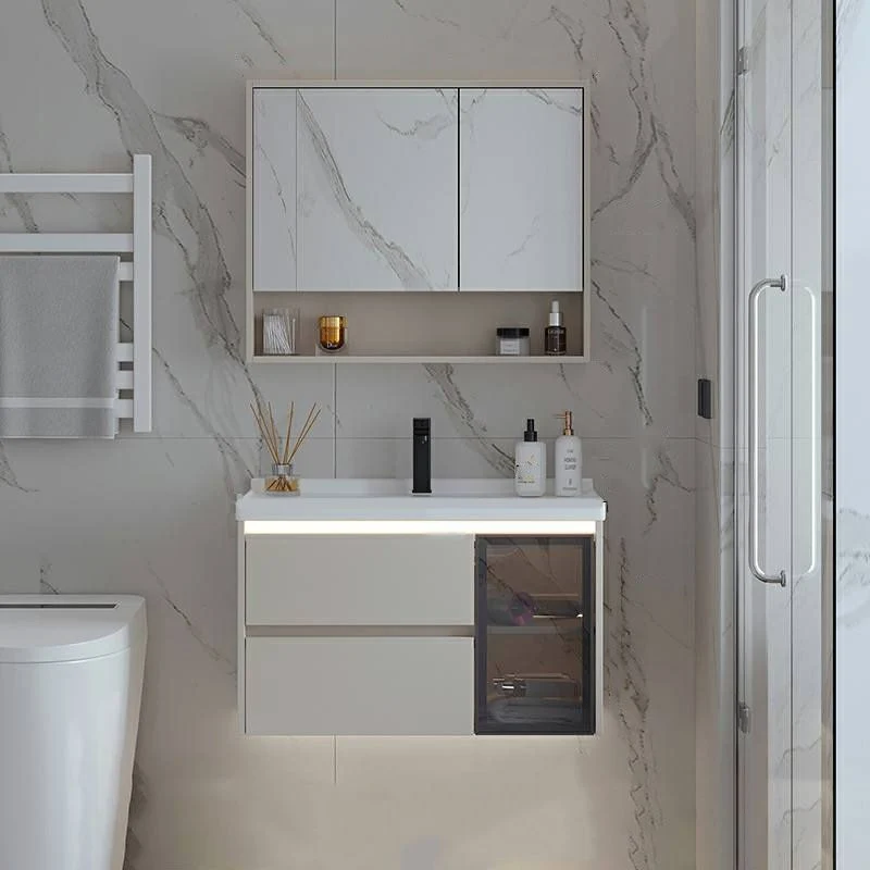 Consola abierta rectangular blanca de madera maciza para montaje en pared con juego de fregadero Clearhalo
