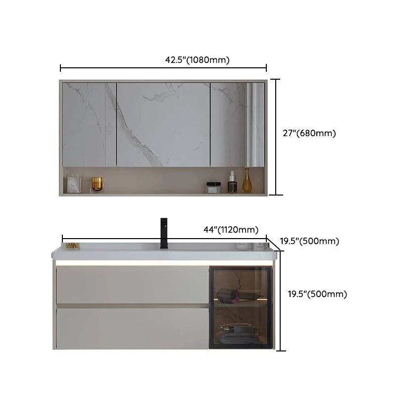 Consola abierta rectangular blanca de madera maciza para montaje en pared con juego de fregadero Clearhalo