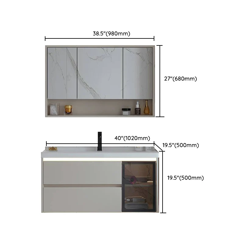 Consola abierta rectangular blanca de madera maciza para montaje en pared con juego de fregadero Clearhalo