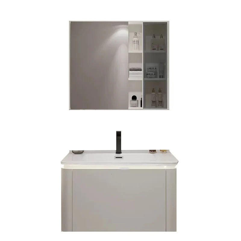 Consola abierta rectangular blanca de un solo lavabo con fregadero incluido Clearhalo