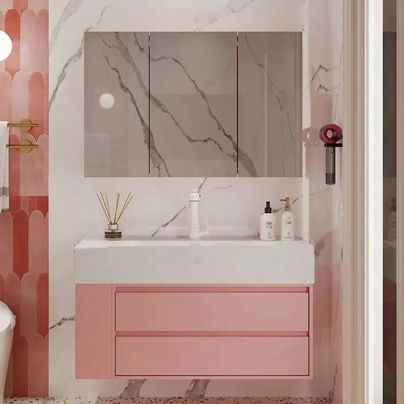 Consola abierta rectangular de madera estándar montada en la pared rosa con juego de fregadero Clearhalo