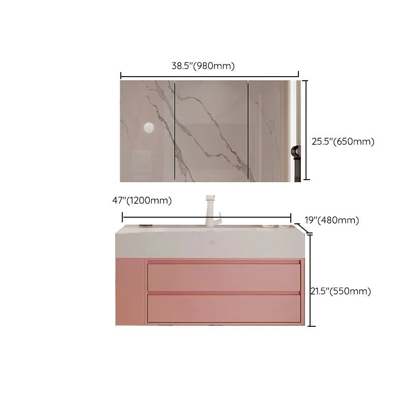 Consola abierta rectangular de madera estándar montada en la pared rosa con juego de fregadero Clearhalo