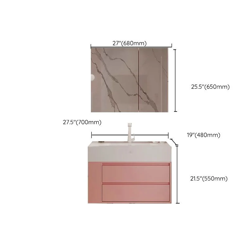 Consola abierta rectangular de madera estándar montada en la pared rosa con juego de fregadero Clearhalo