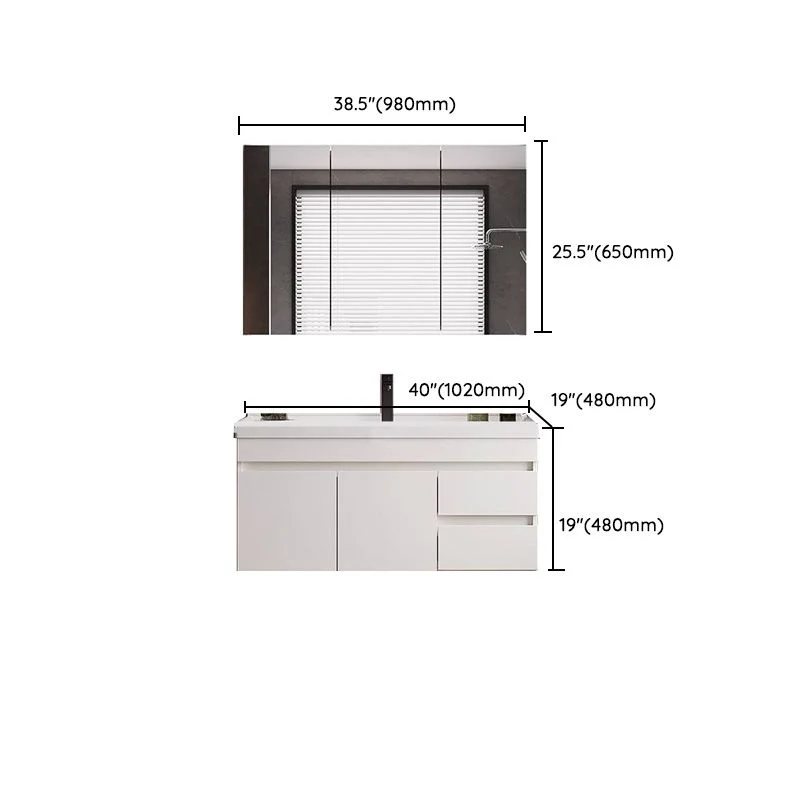 Consola abierta rectangular de madera moderna blanca con grifo incluido Clearhalo