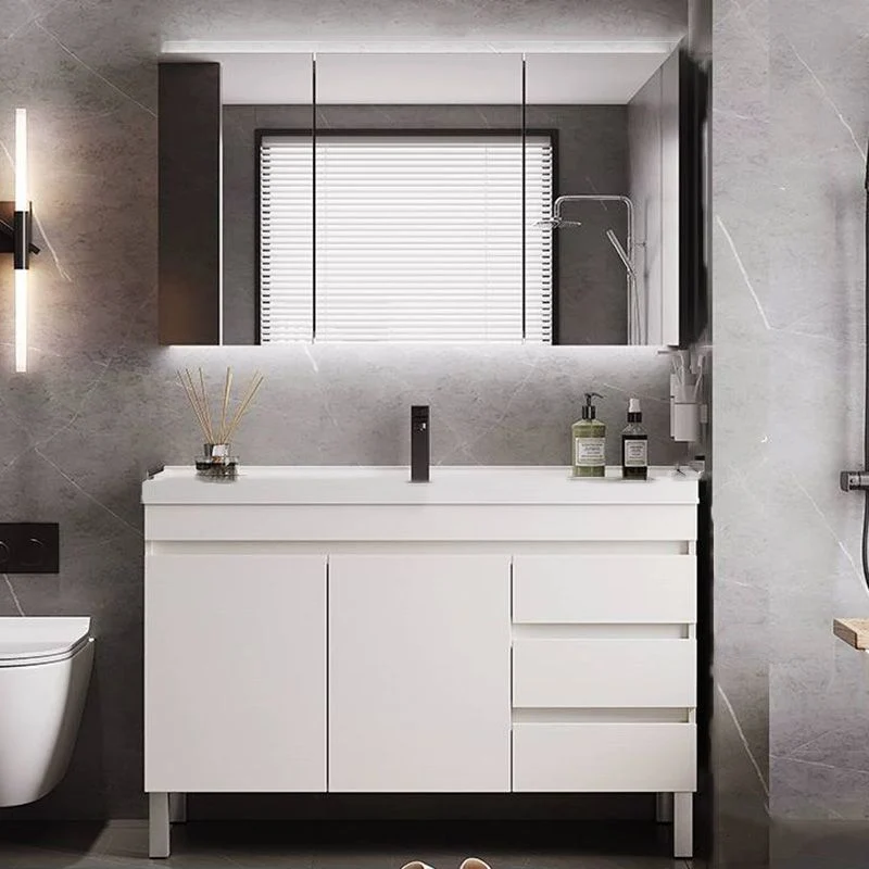 Consola abierta rectangular de madera moderna blanca con grifo incluido Clearhalo