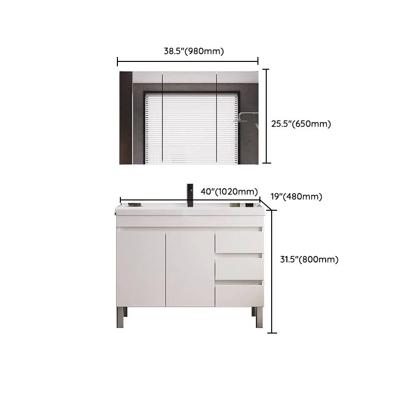 Consola abierta rectangular de madera moderna blanca con grifo incluido Clearhalo