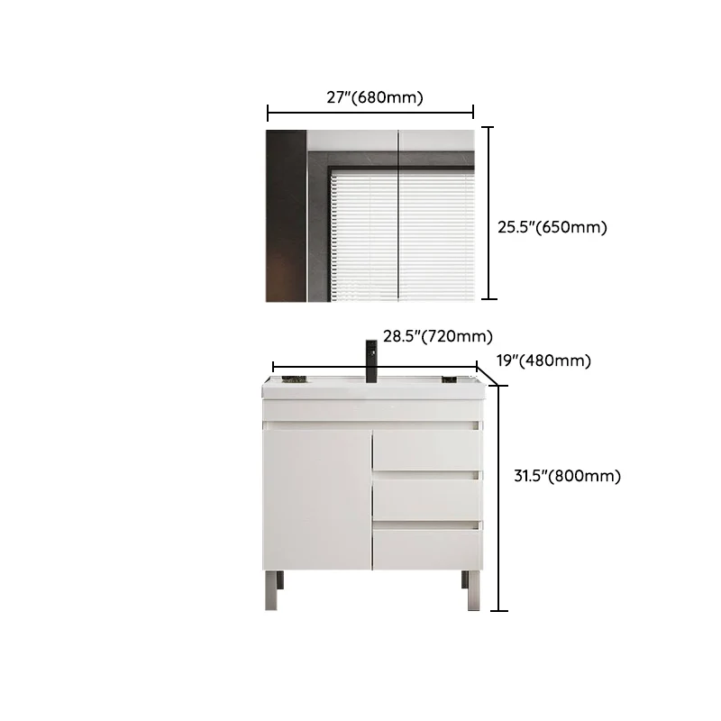 Consola abierta rectangular de madera moderna blanca con grifo incluido Clearhalo