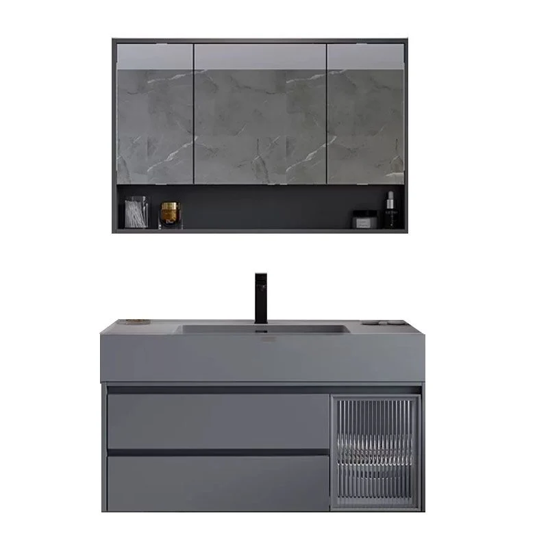 Consola abierta de un solo lavabo, moderna, estándar, montada en la pared, color gris, con juego de lavabo Clearhalo