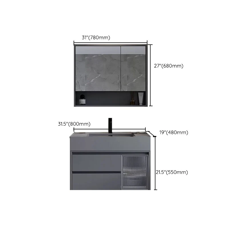 Consola abierta de un solo lavabo, moderna, estándar, montada en la pared, color gris, con juego de lavabo Clearhalo