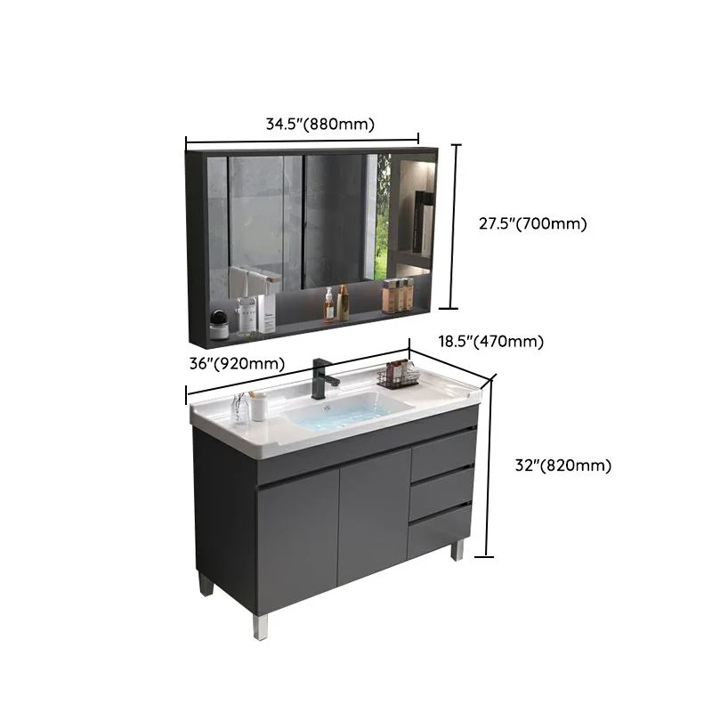 Consola abierta de un solo lavabo, moderna, gris, de madera maciza, con juego de lavabo Clearhalo