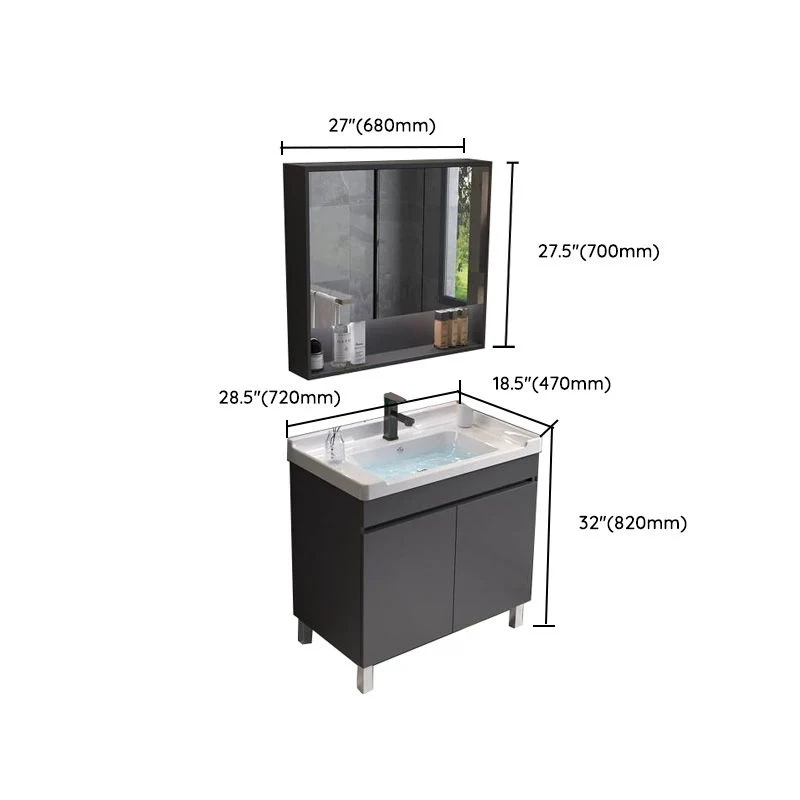 Consola abierta de un solo lavabo, moderna, gris, de madera maciza, con juego de lavabo Clearhalo