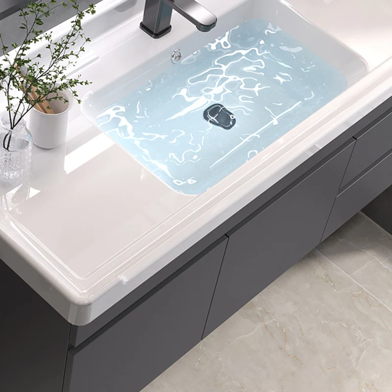 Consola abierta de un solo lavabo, moderna, gris, de madera maciza, con juego de lavabo Clearhalo