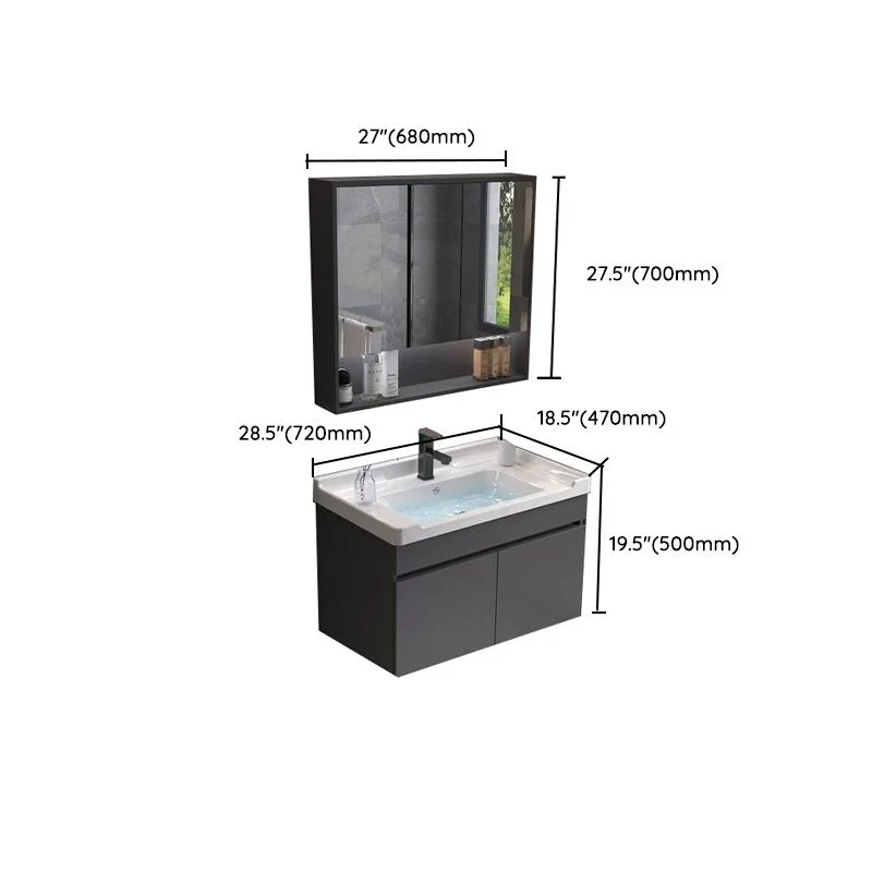 Consola abierta de un solo lavabo, moderna, gris, de madera maciza, con juego de lavabo Clearhalo