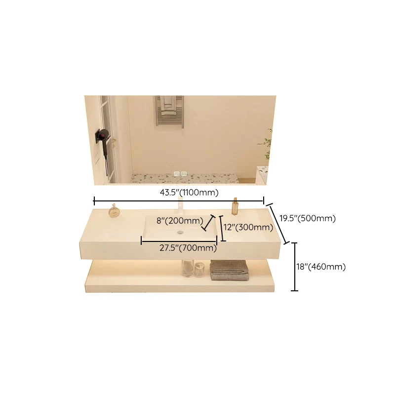 Creative Vanity - Juego de tocador de baño montado en la pared con espejo para lavabo, color blanco Clearhalo