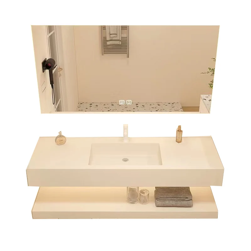 Creative Vanity - Juego de tocador de baño montado en la pared con espejo para lavabo, color blanco Clearhalo