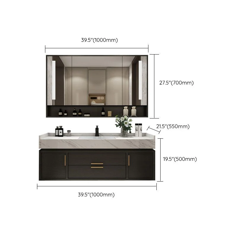 Espejo incluido, tocador para lavabo de montaje en pared con grifo para lavabo para baño Clearhalo