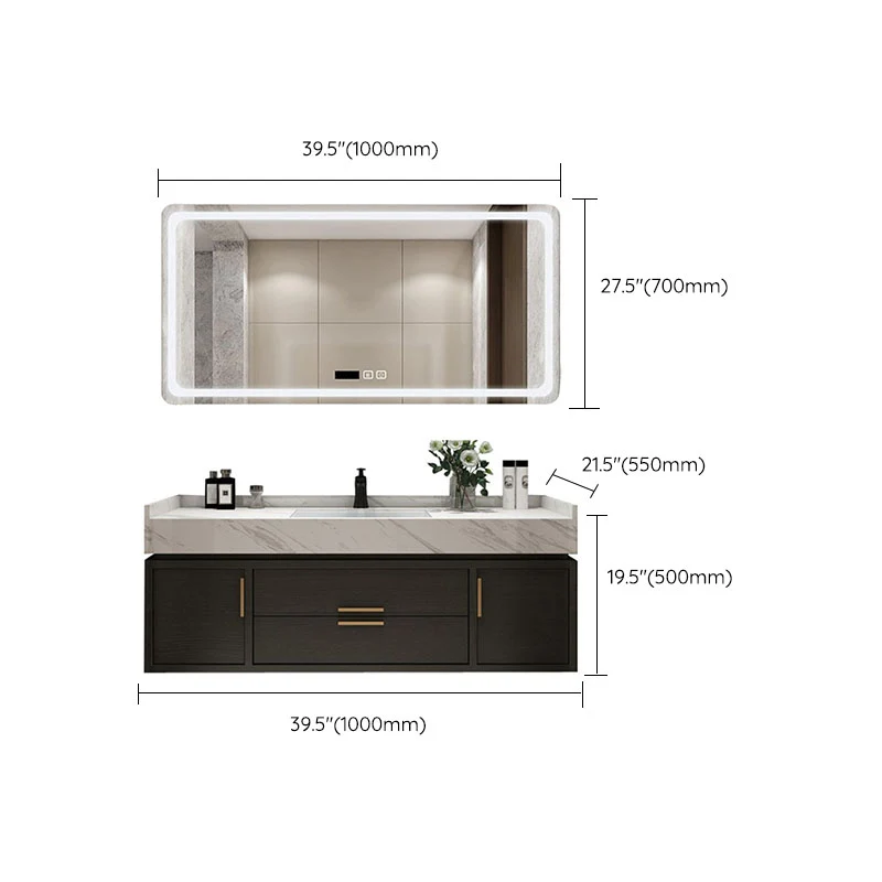 Espejo incluido, tocador para lavabo de montaje en pared con grifo para lavabo para baño Clearhalo