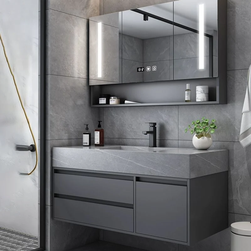 Espejo de montaje en pared incluido, lavabo de baño, tocador con puertas, grifo para fregadero Clearhalo