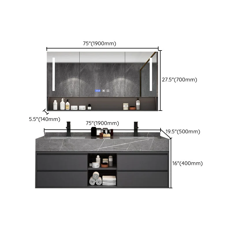 Espejo de montaje en pared incluido tocador para lavabo para baño con cajones para grifo Clearhalo