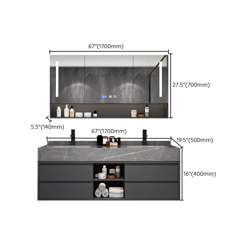 Espejo de montaje en pared incluido tocador para lavabo para baño con cajones para grifo Clearhalo