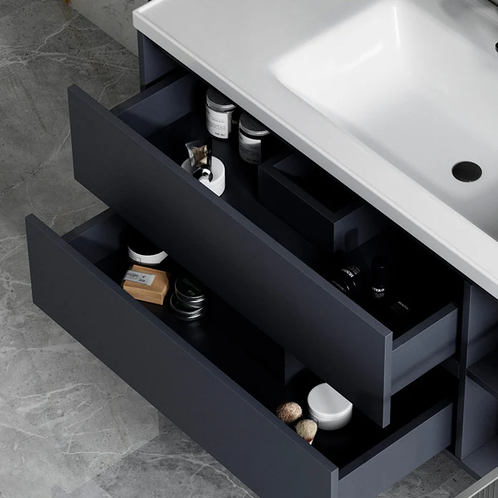 Espejo de tocador con 2 cajones, lavabo individual, montaje en pared, tocador de baño rectangular con puerta Clearhalo