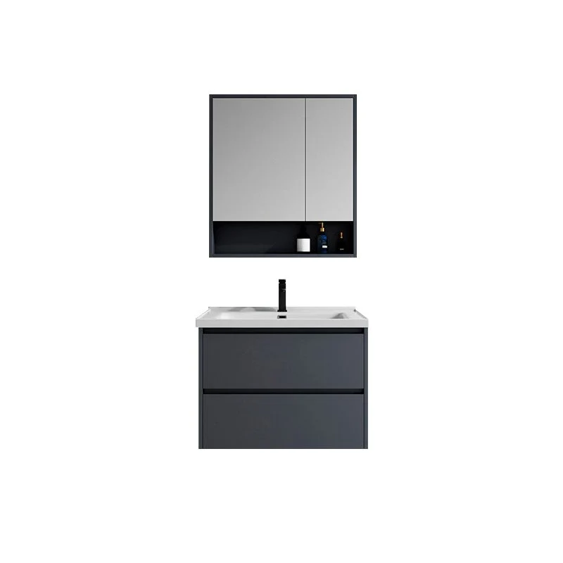 Espejo de tocador con 2 cajones, lavabo individual, montaje en pared, tocador de baño rectangular con puerta Clearhalo