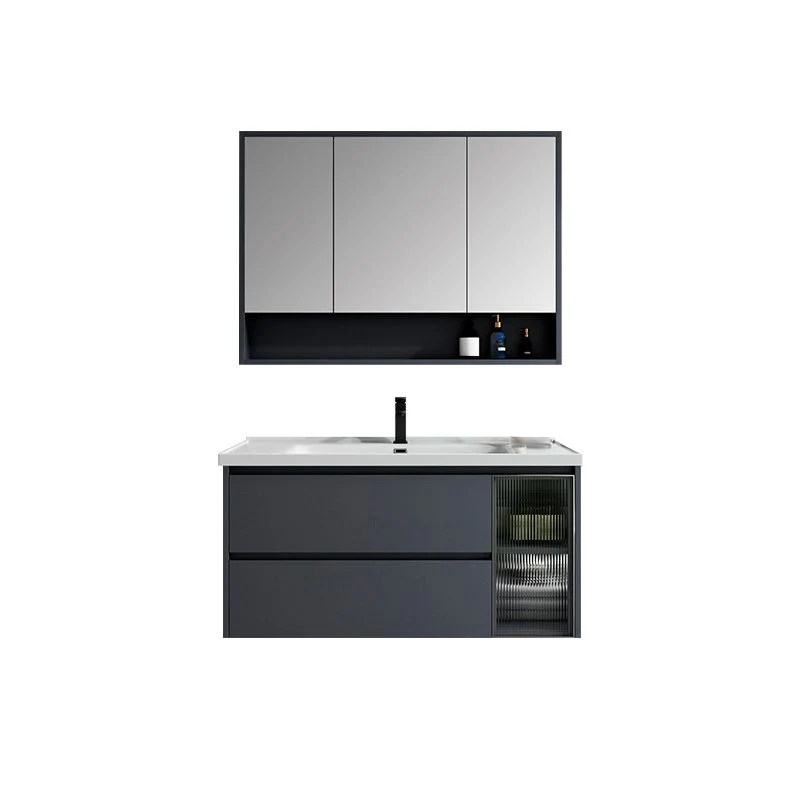 Espejo de tocador con 2 cajones, lavabo individual, montaje en pared, tocador de baño rectangular con puerta Clearhalo