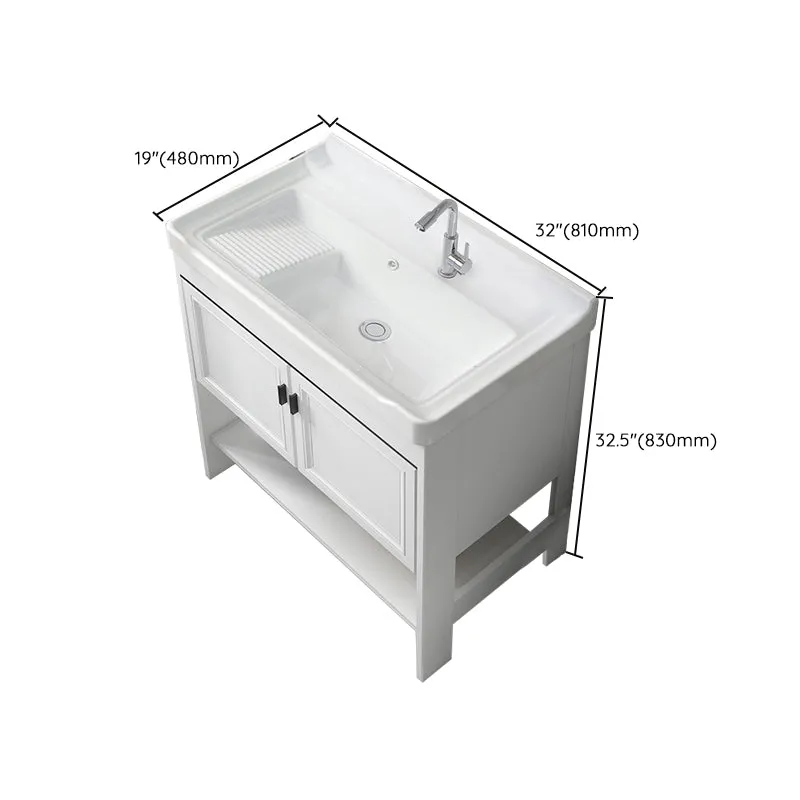 Espejo de tocador independiente, 2 puertas, lavabo individual, estantes rectangulares blancos, tocador incluido Clearhalo
