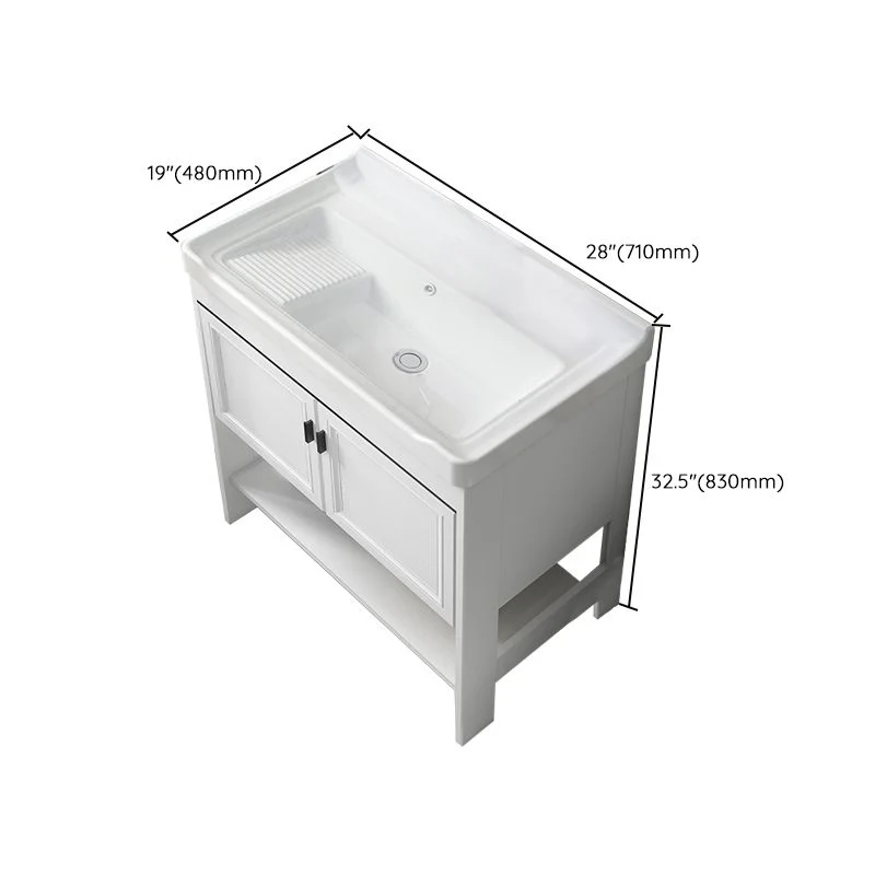 Espejo de tocador independiente, 2 puertas, lavabo individual, estantes rectangulares blancos, tocador incluido Clearhalo