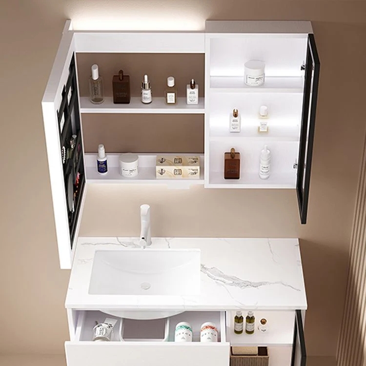 Espejo de tocador para baño montado en la pared, lavabo individual, tocador de baño rectangular con 2 cajones Clearhalo