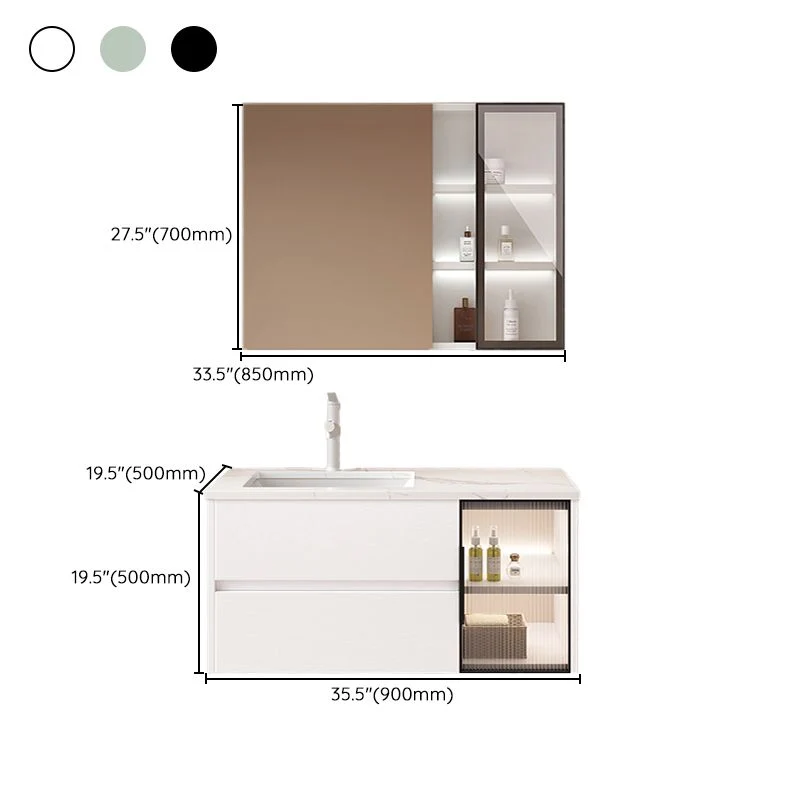 Espejo de tocador para baño montado en la pared, lavabo individual, tocador de baño rectangular con 2 cajones Clearhalo