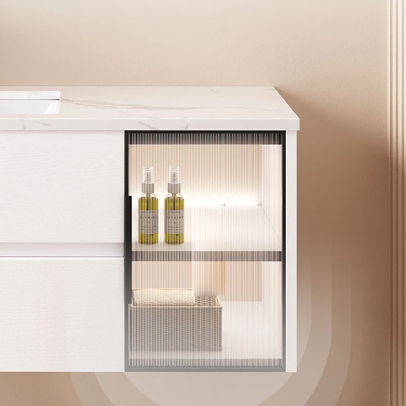 Espejo de tocador para baño montado en la pared, lavabo individual, tocador de baño rectangular con 2 cajones Clearhalo