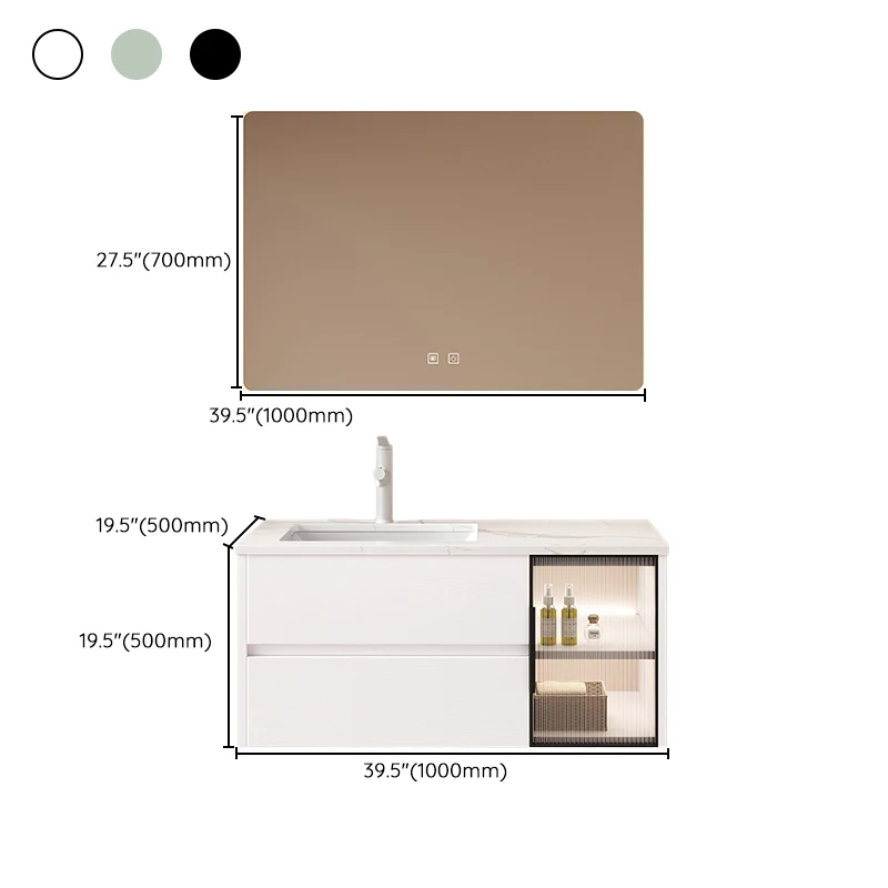 Espejo de tocador para baño montado en la pared, lavabo individual, tocador de baño rectangular con 2 cajones Clearhalo