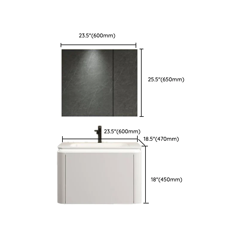 Espejo de tocador para baño montado en la pared, cajón, lavabo individual, rectangular de madera en blanco Clearhalo
