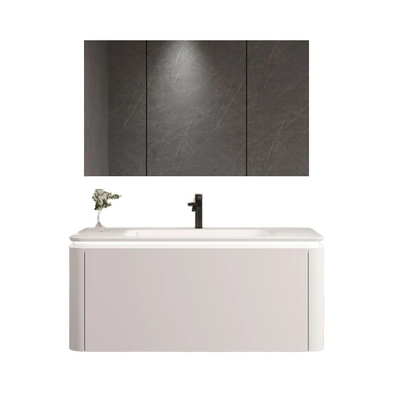 Espejo de tocador para baño montado en la pared, cajón, lavabo individual, rectangular de madera en blanco Clearhalo