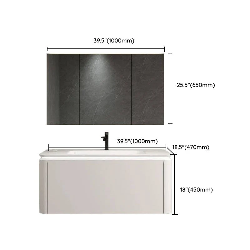 Espejo de tocador para baño montado en la pared, cajón, lavabo individual, rectangular de madera en blanco Clearhalo