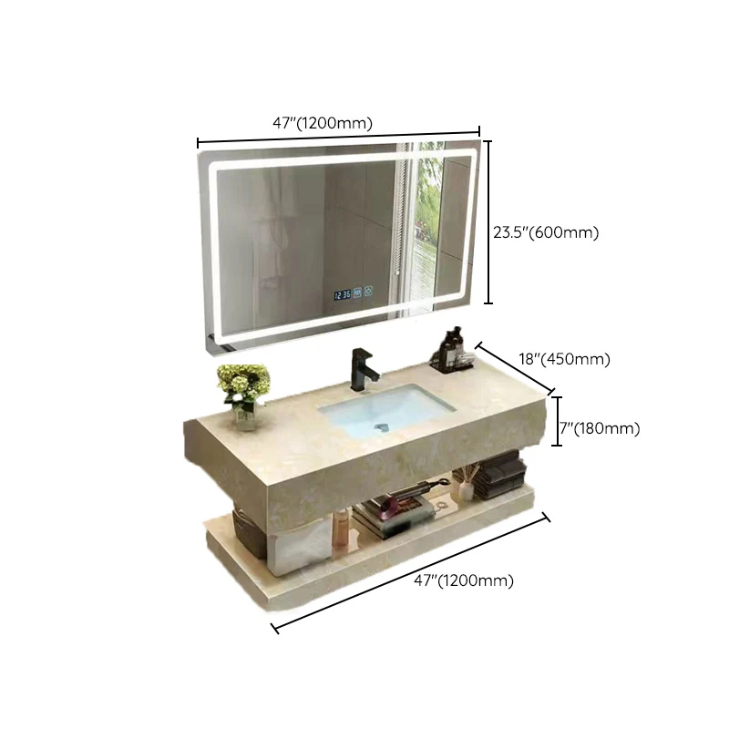 Estanterí de tocador de baño de piedra amarilla incluida, juego de tocador de montaje en pared para lavabo individual con...