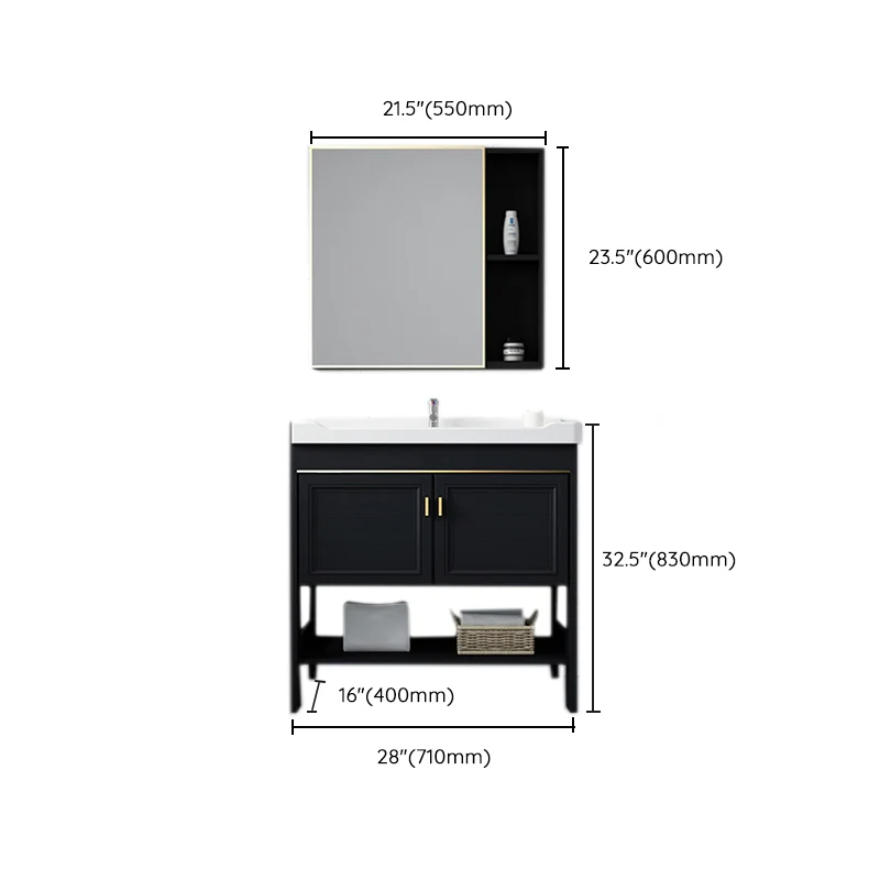Estantes incluidos Juego de tocador de baño Espejo Juego de tocador independiente con lavabo individual Clearhalo