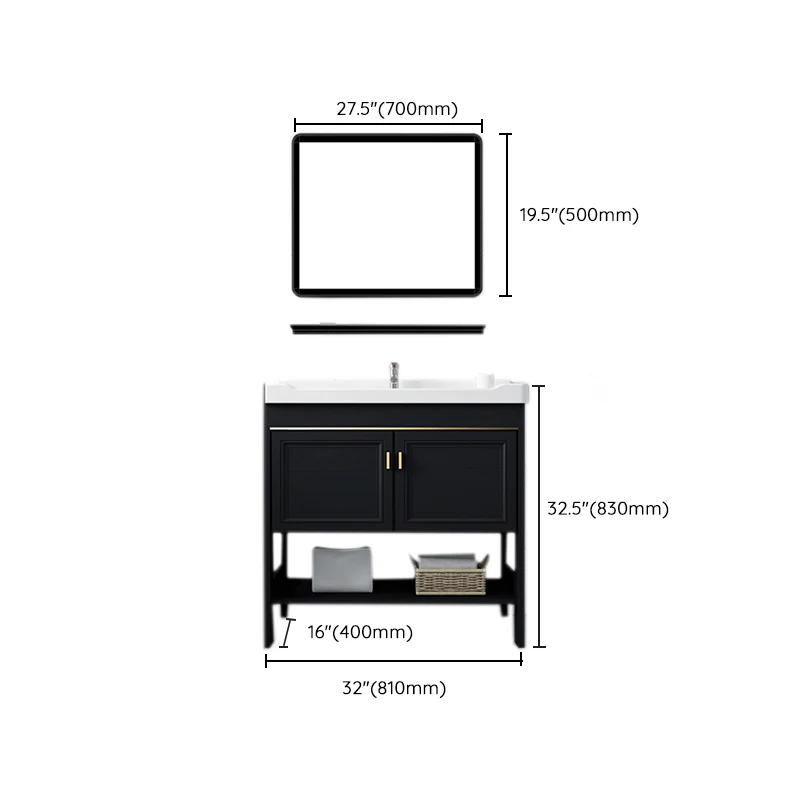 Estantes incluidos Juego de tocador de baño Espejo Juego de tocador independiente con lavabo individual Clearhalo