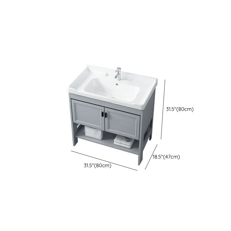 Estantes incluidos Tocador de baño Lavabo individual gris independiente Tocador con estructura de metal de 2 puertas Clear...