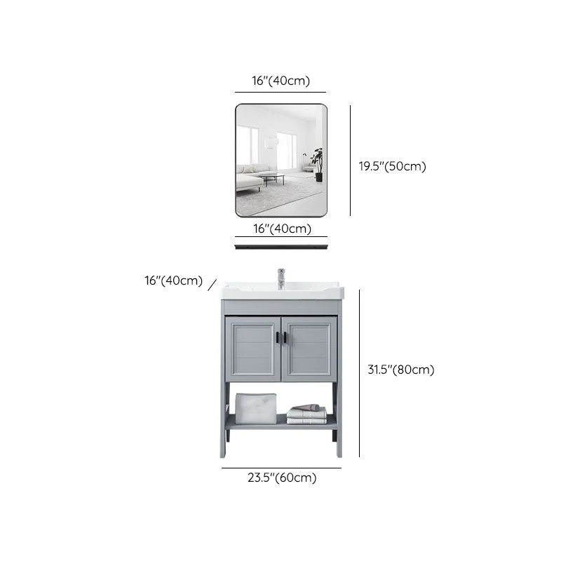 Estantes incluidos Tocador de baño Lavabo individual gris independiente Tocador con estructura de metal de 2 puertas Clear...