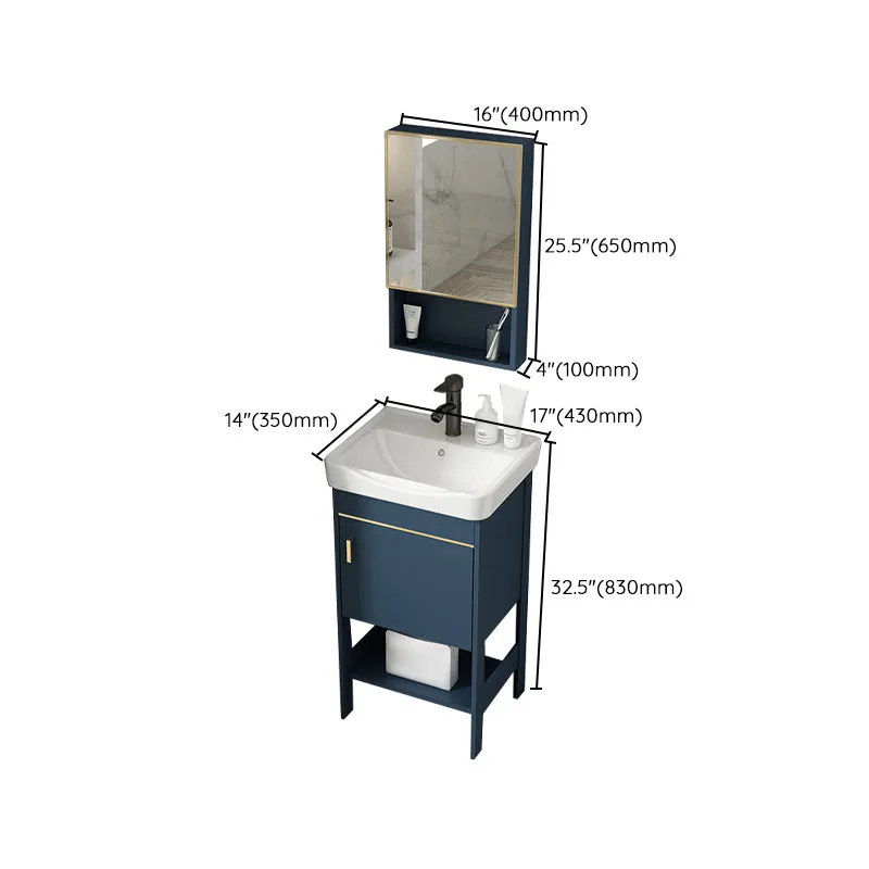 Estantes incluidos Tocador Espejo azul Fregadero individual Grifo independiente Tocador con 2 puertas Clearhalo